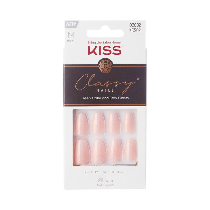 KISS Classy French Nail Manicure Kit with Gel Finish,Medium,Coffin Shaped,Includes Pink Nail Glue (Net Wt. 2 g / 0.07oz.),Mini Nail File,Manicure Sti online at globaldelivered