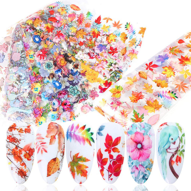 Fall Nail Art Stickers Art Decals Flowers Maple Leaf Design Supplies Foil Transfer Sticker Acrylic Nails Supply Starry S