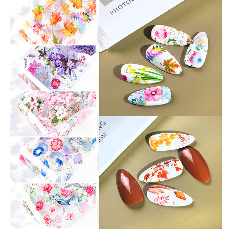 Fall Nail Art Stickers Art Decals Flowers Maple Leaf Design Supplies Foil Transfer Sticker Acrylic Nails Supply Starry S