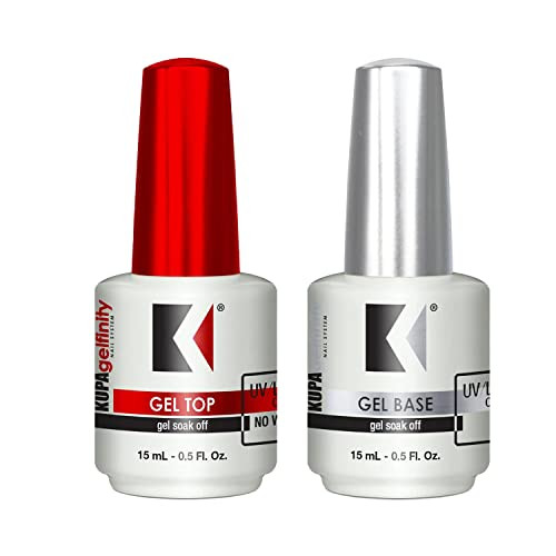 KUPA Gelfinity Base Coat Glossy Top Coat Duo Set NoWipe LongLasting SoakOff Formula ChipResistant UVLED Gel Polish 05 Fl