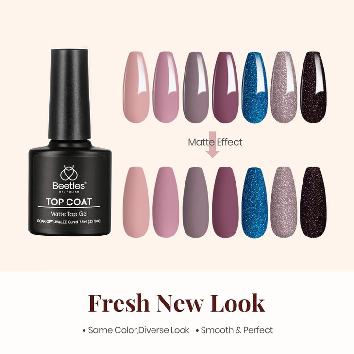 Beetles Matte Top Coat Gel Nail Polish Gel Top Coat Base Set 3Pcs Matte Shiny Top Coat Nail Polish and Base Coat No Wipe