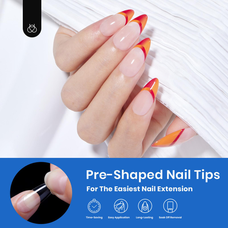 Beetles Gel Nail Tips Almond Medium Shape Nails 500Pcs Pre Shaped Soft Nail Tips Clear Full Cover False Nails for Gel Na