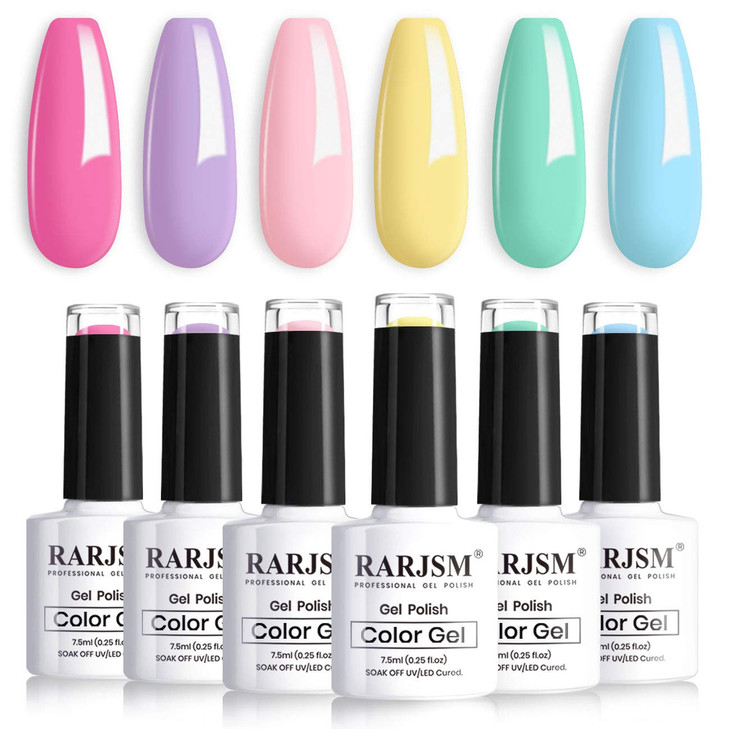 RARJSM Cotton Candy Gel Nail Polish Kit Pastel Gelpolish Macaron Colors Collection Pink Purple Yellow Green Blue Nail Po