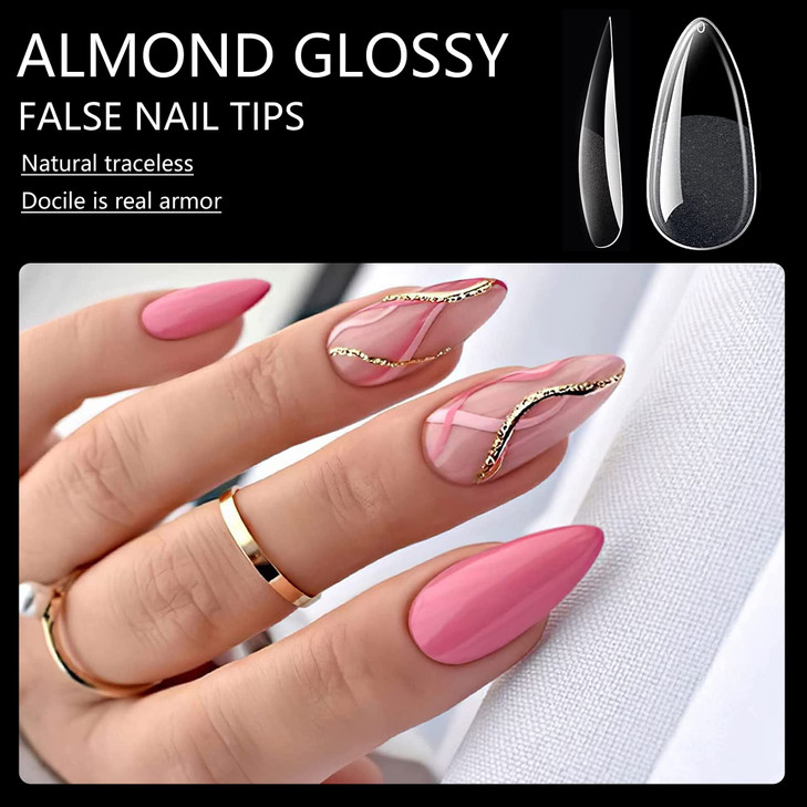 AddFavor 240pcs Almond Nail Tips Clear Full Cover Medium Length Short Almond Fake Nails Acrylic Gel Nail Tips for Salon