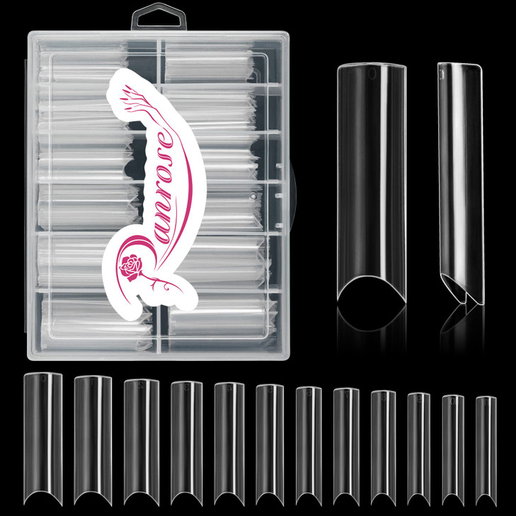 Ranrose 120PCS Extra Long Nail TipsXXL Super Long Half Cover Deep C Curve False Nails 12 Sizes Tapered Square Press on N