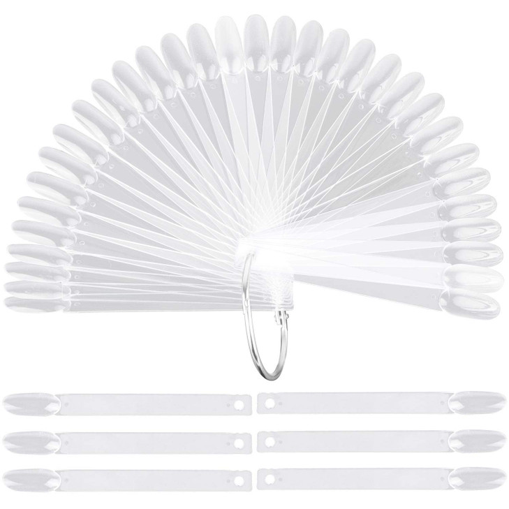 200 Pcs Nail Swatch Sticks Oval Nail Polish Sample Swatches with Metal Ring for Nail Art Polish Practice Clear