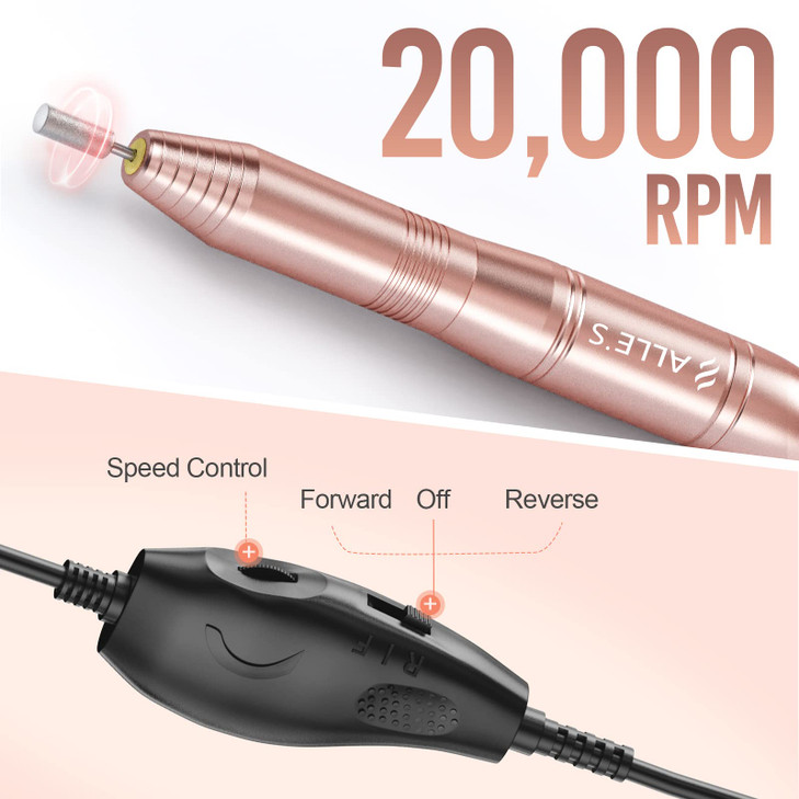 20000RPM Electric Nail Drill Compact Portable Efile Professional Manicure Pedicure Nail File Drill Kit for Acrylic Gel N