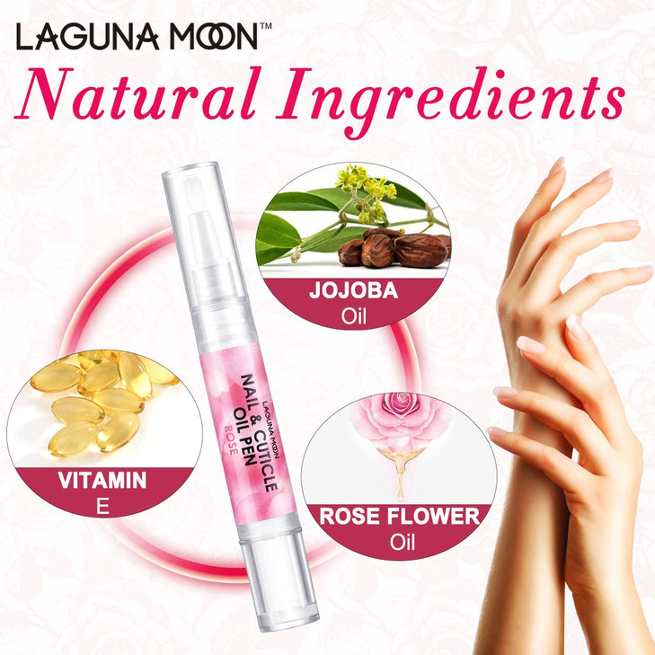 Lagunamoon Cuticle Oil Pen for Nail Nail Oil for Nail Care Nail Growth Nourish Soothe Moisturize Damaged Nails Rose 5 ml