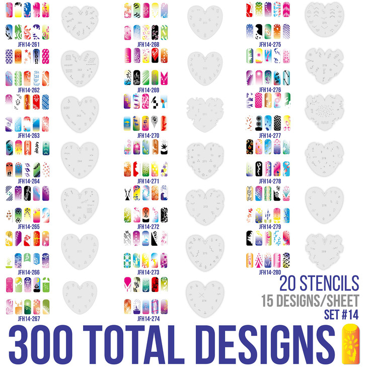 Custom Body Art Airbrush Nail Stencils Nail Art Stencils Series 14 320 Unique Designs from 20 Individual Templates