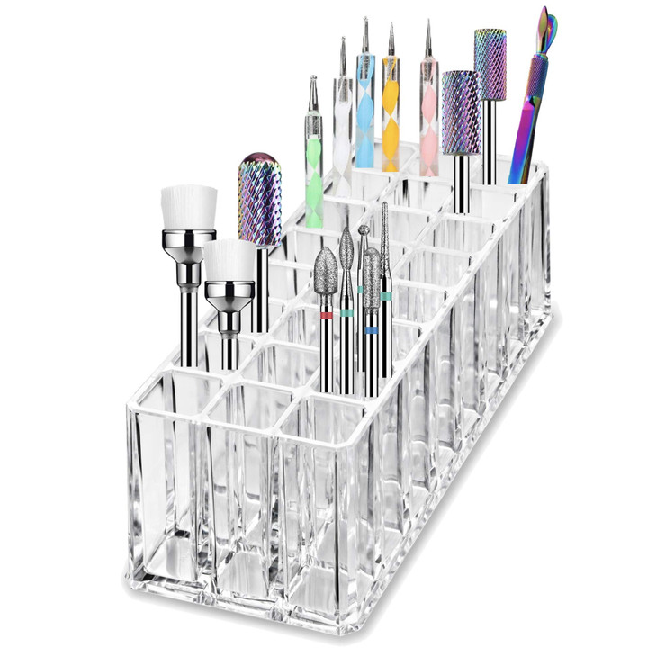BY ALEGORY Acrylic Nail Art Tool Organizer 24 Space Deep Slot Wall Storage Vanity Cosmetic Container For All Salon Pro N