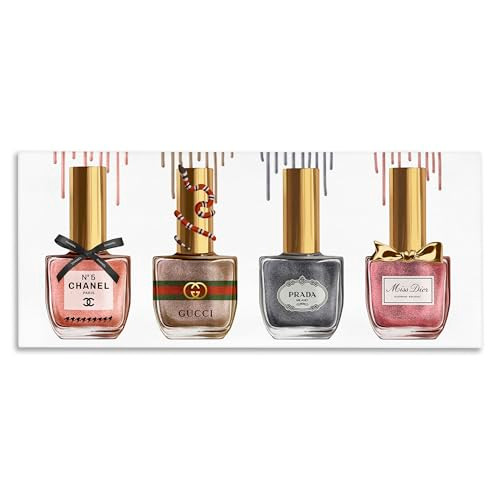 Stupell Industries Makeup Collection Nail Polish Pink Grey Red Fashion Design Canvas Wall Art MultiColor