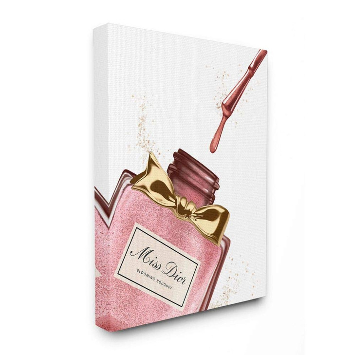 Stupell Industries Makeup Nail Polish Brush Pink Gold Drip Fashion Design Canvas Wall Art MultiColor