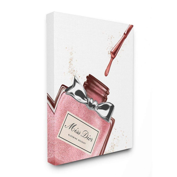 Stupell Industries Makeup Nail Polish Brush Pink Silver Drip Fashion Design Canvas Wall Art MultiColor