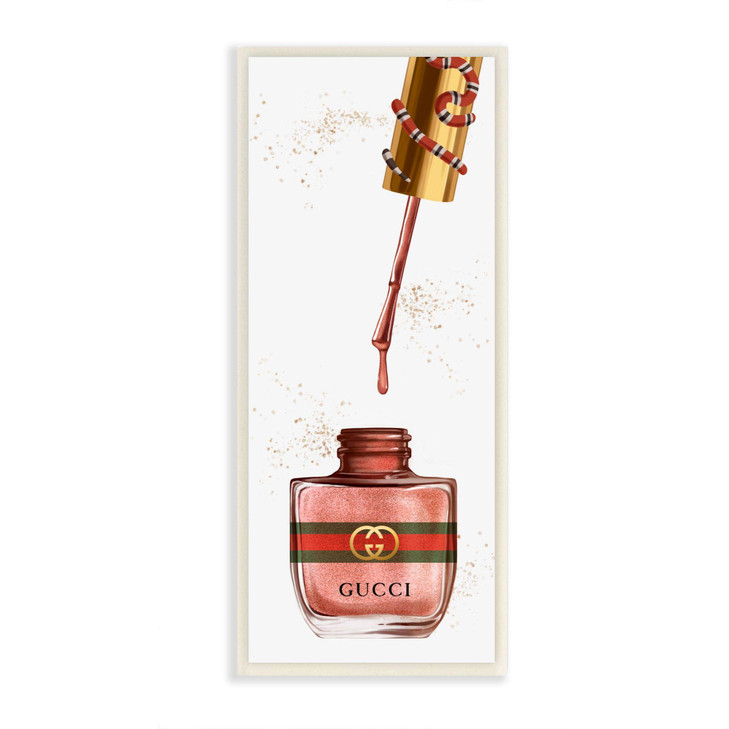 Stupell Industries Makeup Nail Polish Brush Pink Red Gold Fashion Design Wall Plaque MultiColor