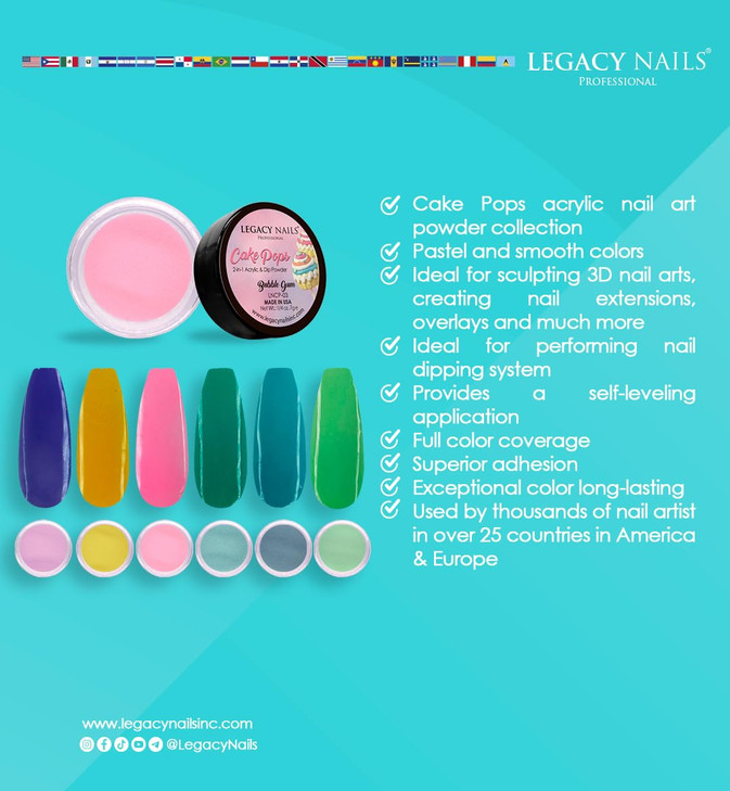 Legacy Nails Professional COLLECTION Acrylic Powder Kit 6 Colors Nail Art Set for Manicure DIY for Dip Acrylic Nail Exte