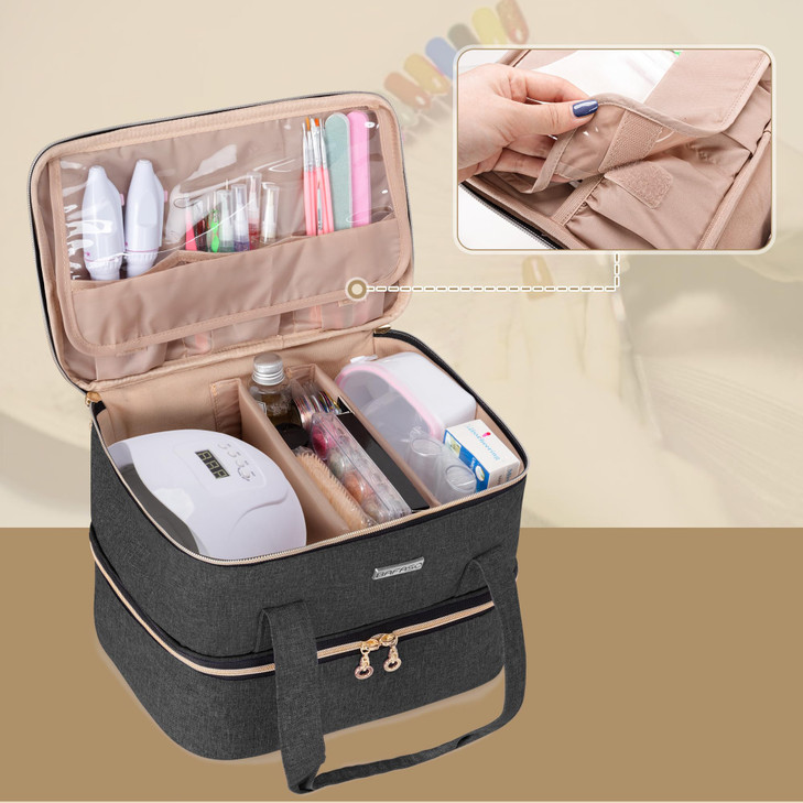 BAFASO Nail Polish Storage Holds 40 Bottles 15ml 05 floz and a Nail Lamp Nail Case with Manicure Tools Sections Black