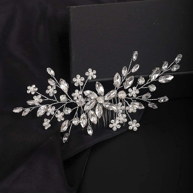 YERTTER Bridal Hair Comb Crystal Bride Wedding Hair Comb Rhinestone Flower Bridal Hair Pieces Pearl Wedding Hair Accessories for Women and Girls (Sil online at globaldelivered