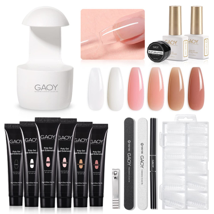 GAOY Poly Gel Nail Kit with U V Light 6 Pcs Builder Gel Extension Kit for Beginners with Everything Nail Art DIY at Home