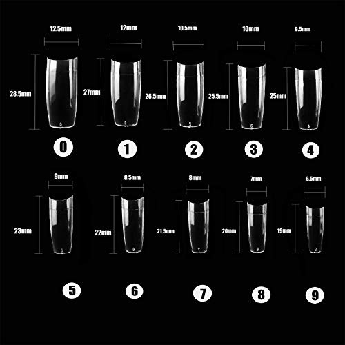 French Acrylic False Nail Tips 1000PCS Fake Nail Shape Artificial False Nails Tips 10 Sizes with Case for Nail Art Salon