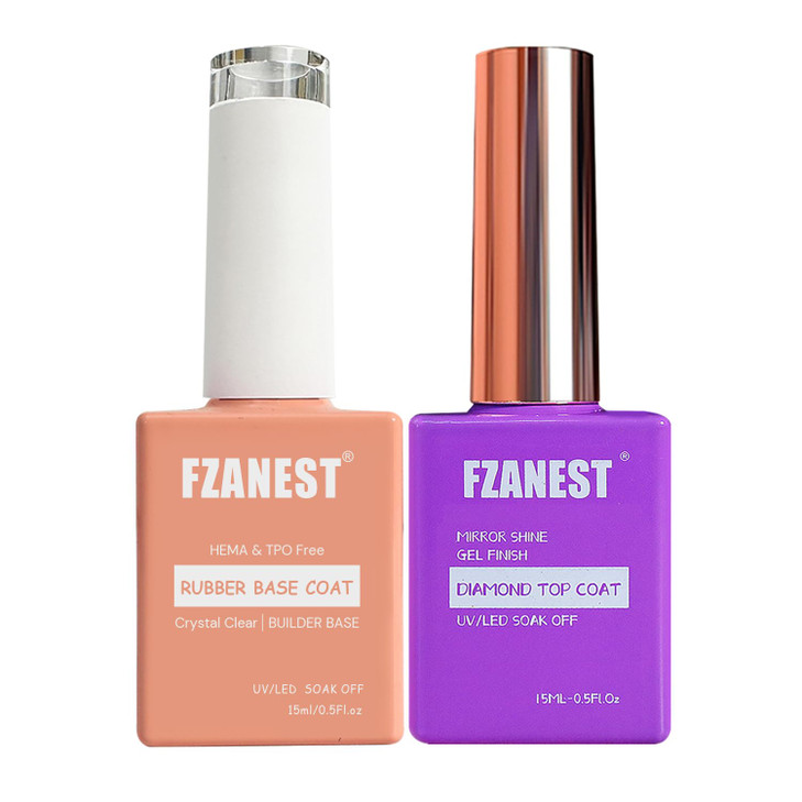 FZANEST Hema TpoFree Rubber Builder Gel Base Coat and Diamond Top Coat Gel Nail Polish Set Long Lasting Ultra Shine Top