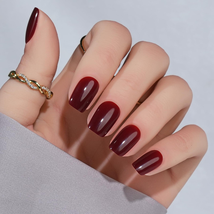 Press On Nails Short Jofay Fashion Acrylic Press On Nails Red Square Glue On Nails with Nail Glue Fit Perfectly Natural