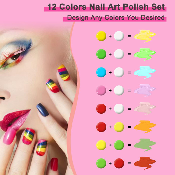 GOICC Nail Art Polish Set Gel Liner Kit For Nail Design Polish Paint For Nail 12 Colors Black White Gel Nail Polish Soak