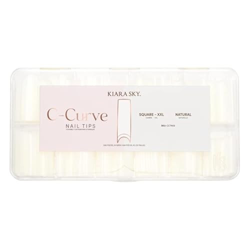 Kiara sky Nail Tips C Curve Square Natural 500 pieces XXL Length 10 Sizes