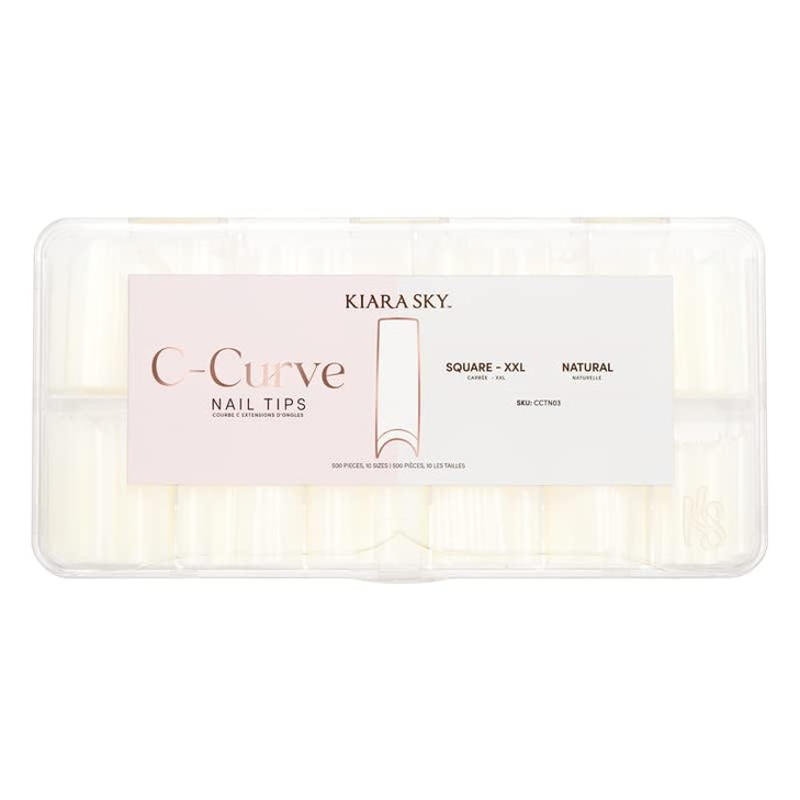 Kiara sky Nail Tips C Curve Square Natural 500 pieces XXL Length 10 Sizes