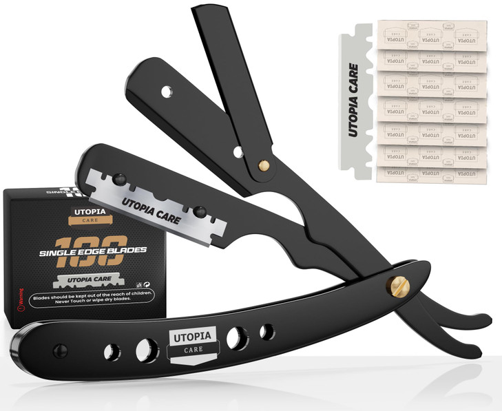 Utopia Care Professional Straight Razor for Men, Barber Straight Edge Razor Safety with 100 Pack Blades, Black online at globaldelivered
