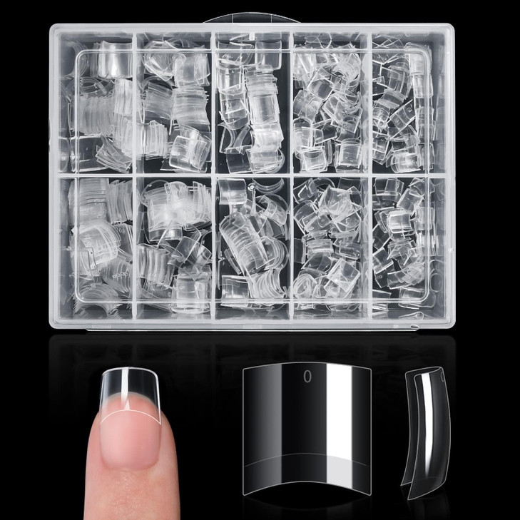 Buqikma 500PCS Short Nail Tips for Acrylic Nails Clear False Short Artificial Tips for Manicure with BoxPink Box with Ti