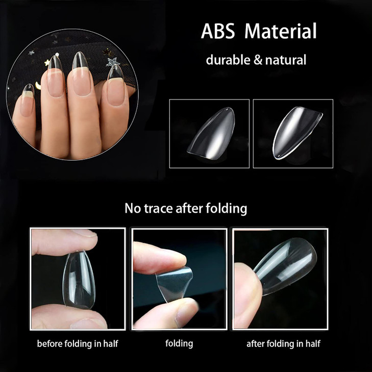 500Pcs Almond Nails Full Cover Clear Acrylic Nail Tips with 10Pcs Nail Glue for DIY Nail Art