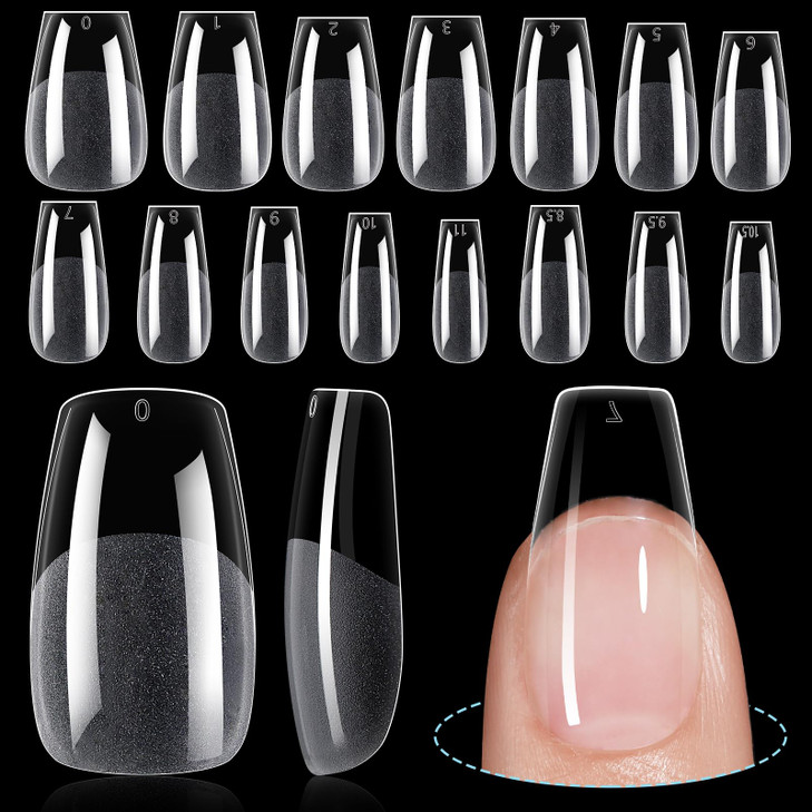 TOMICCA Medium Coffin Nail Tips 240Pcs Half Matte Nail Tips 15 Sizes Gel Nail Extension Tips Set Full Cover Pre Shaped A