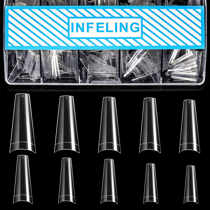 INFELING Clear Coffin Nails Tips Nail Tips for Acrylic Nails Professional 500pcs Half Cover French Nail Tips with Box Fa