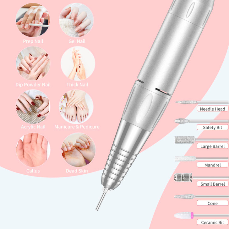 MOCOWIND Portable Nail Drill Professional 35000 RPM Rechargeable Electric Nail File Machine Cordless EFile for Acrylic G