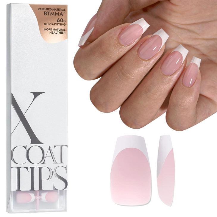 BTArtboxnails French Gel Nail Tips French Tip Press on Nails Pink Short Coffin XCOATTIPS for Nail Extensions