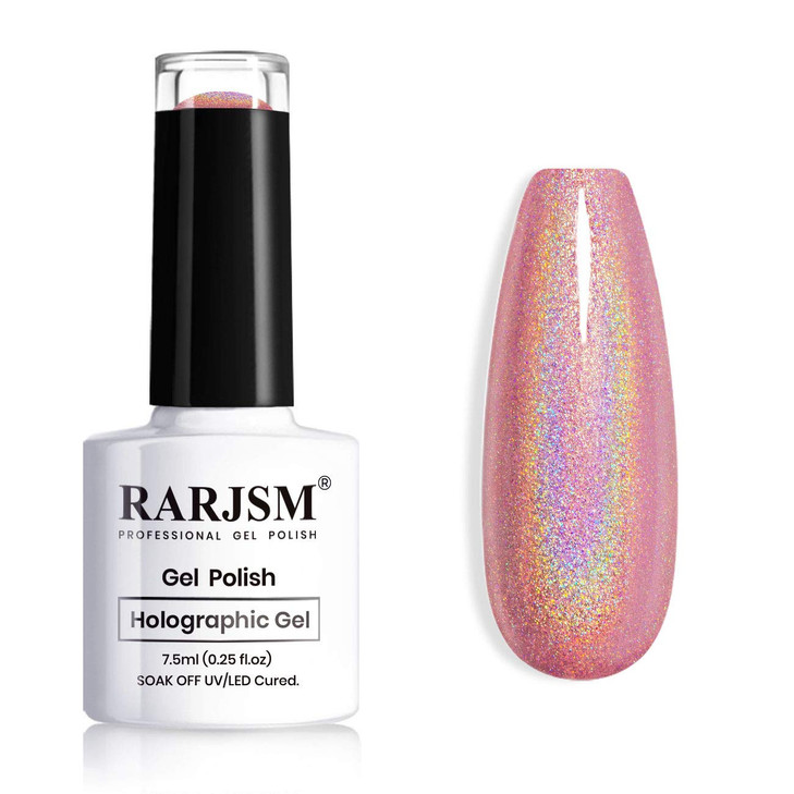 RARJSM Holographic Nail Polish Rose Gold Gel NailPolish with Mermaid Unicorn Effect Glitter Gel Nail Polish RAR73 Suitab