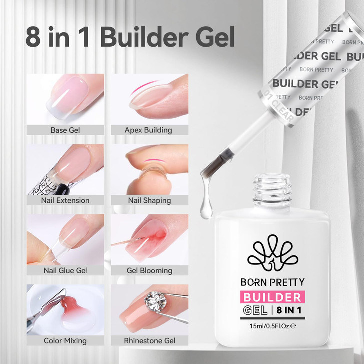 BORN PRETTY Builder Gel for Nails8in1 Clear Builder Nail Gel for Nail Apex and Gel Extension StrengthenerNail GLue Gel H