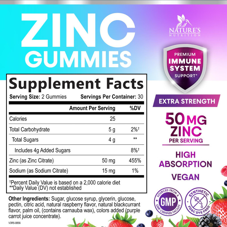 Zinc Gummies 50mg - Immune Skin & Bone Support Health Gummy & Premium Antioxidant Chewable - High Absorption Vegan, Best Zinc Supplements Vitamin for online at globaldelivered