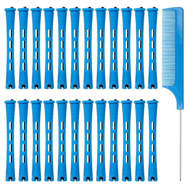 Coolrunner Hair Perm Rods Set, 60PCS Blue Plastic Curler Perming Rods with Steel Pintail Comb, DIY Hair Curler Styling Tools for Hairdressing Hair (0 online at globaldelivered