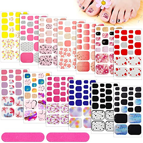 308 Pieces 14 Sheets Full Toe Wraps Adhesive Toenail Wraps Polish Stickers Adhesive Toe Nail DIY Glitter Manicure Decals