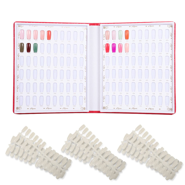 NMKL 120 Nail Color Chart Display Book for Nail Polish UV Gel Color Cards Nail Salon Tool with False Nail Tips Black Ros