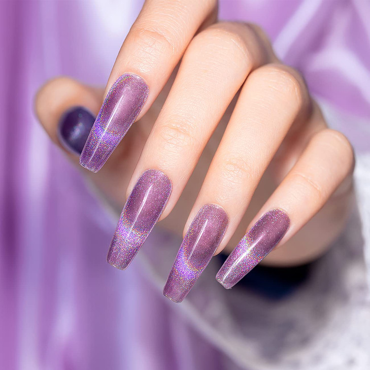 RARJSM Cat Eye Gel Nail Polish Galaxy Chameleon Magnetic Gel Violet Purple Holographic Glitter Gelpolish Soak Off UV LED