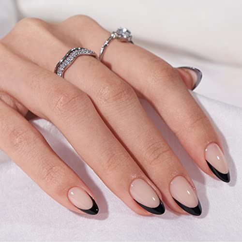 BTArtbox French Tip Press On Nails Almond Supremely Fit Natural Reusable Short GlueStick On Nails for Women Gift in 16 S