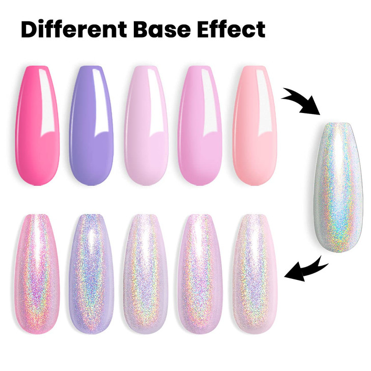 RARJSM Pastel Gel Nail Polish Set 6 Colors Pink Purple Series Chrome Reflective Holographic Glitter GelPolishes Silver C