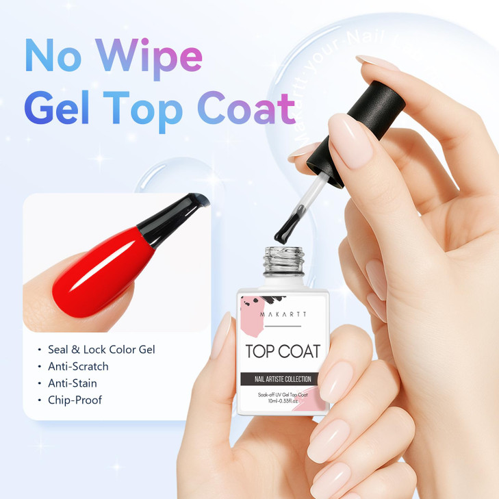 Makartt Gel Top Coat 2 PCS No Wipe Top Coat Gel Nail Polish High Glossy Shine Finish Long Lasting 10ML Clear Soak Off UV