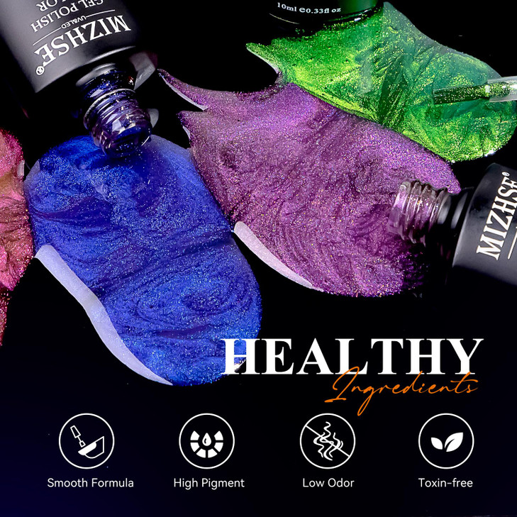 MIZHSE 60ml 9D Cat Eye Gel Nail Polish Set Glitter Chameleon Magnetic Gel Nail Polish with Black Base Coat 2 Magnet Stic