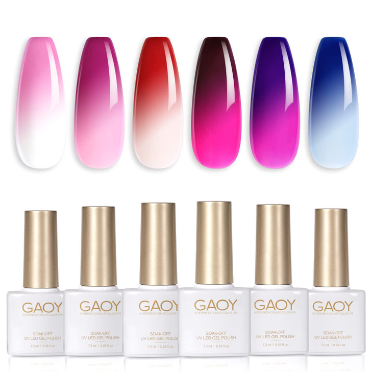 GAOY Color Changing Gel Nail Polish Set 6 Temperature Mood Changing Colors Red Pink Purple Soak Off UV Light Cure Gel Po