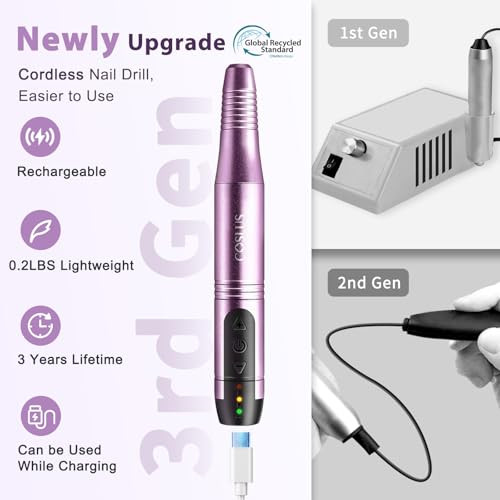 COSLUS C20 Cordless Nail Drill Electric File Professional for Acrylic Gel Dip Powder Nails Portable Nail Drill Machine K