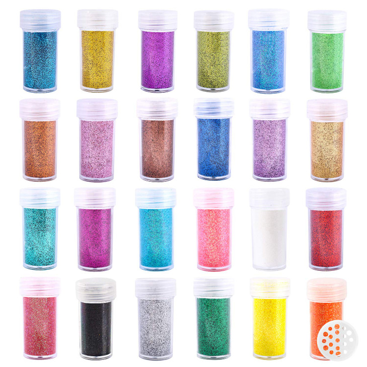 Extra Fine Glitter Set of 24 Colors Nail Arts Face Hair Eye Lip Gloss Makeup Glitter SlimeTumbler and Epoxy Resin Crafts