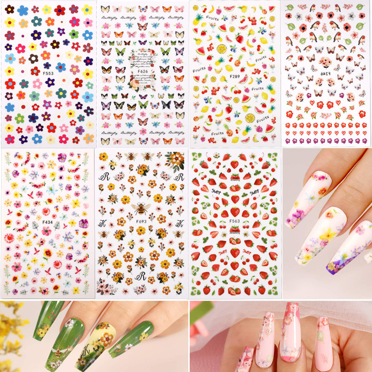 Teenitor 12 Sheets Nail Art Sticker 3D SelfAdhesive Nail Art Decoration with 5 Boxes Holographic Glitter Flakes Butterfl
